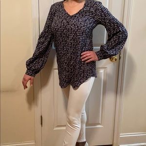CAbi Love blouse, navy and white